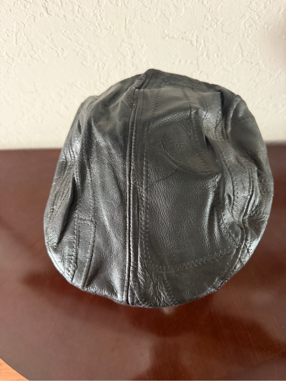 Vintage 1970’s Black Genuine Leather Patchwork Newsboy Cap Medium 22” Driver Hat - Picture 7 of 10